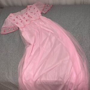 Vintage Pink Night Gown Fairy Maxi Dress Coquette Kawaii Cottagecore Princess